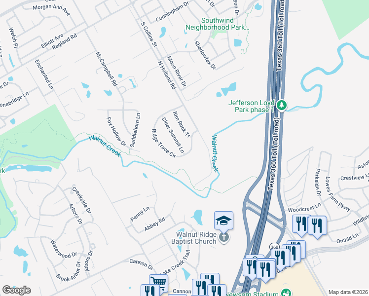map of restaurants, bars, coffee shops, grocery stores, and more near 1802 Clear Summit Lane in Mansfield