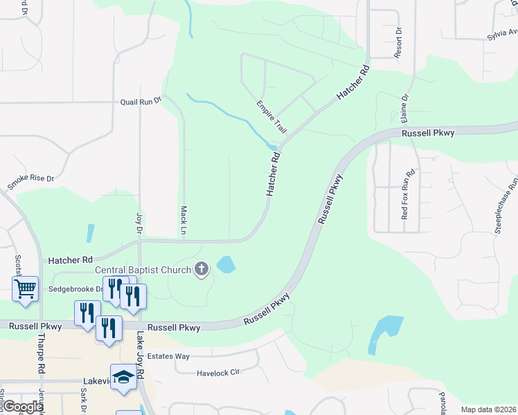 map of restaurants, bars, coffee shops, grocery stores, and more near 247 Hatcher Road in Warner Robins