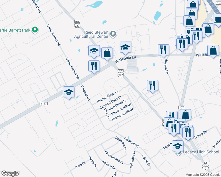 map of restaurants, bars, coffee shops, grocery stores, and more near 11 Fern Oak Court in Mansfield