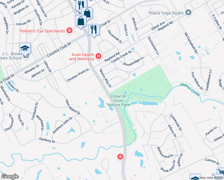 map of restaurants, bars, coffee shops, grocery stores, and more near 2100 Castle View Road in Mansfield