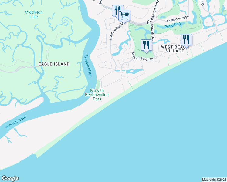 map of restaurants, bars, coffee shops, grocery stores, and more near 3000 Southern Pines Lane in Kiawah Island