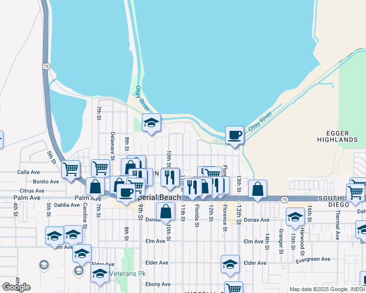 map of restaurants, bars, coffee shops, grocery stores, and more near 532 11th Street in Imperial Beach