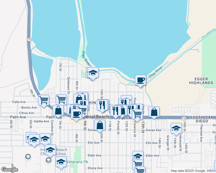 map of restaurants, bars, coffee shops, grocery stores, and more near in Imperial Beach