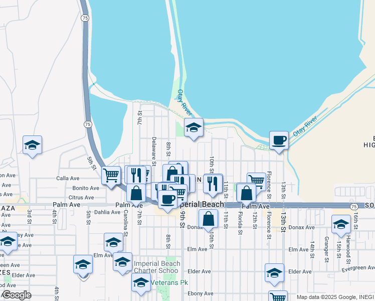 map of restaurants, bars, coffee shops, grocery stores, and more near 523 9th Street in Imperial Beach