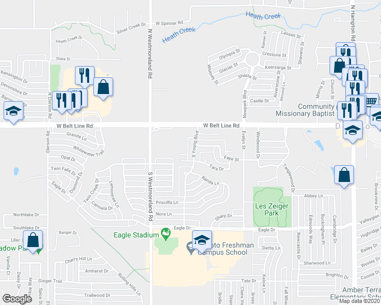 map of restaurants, bars, coffee shops, grocery stores, and more near 117 South Young Boulevard in DeSoto