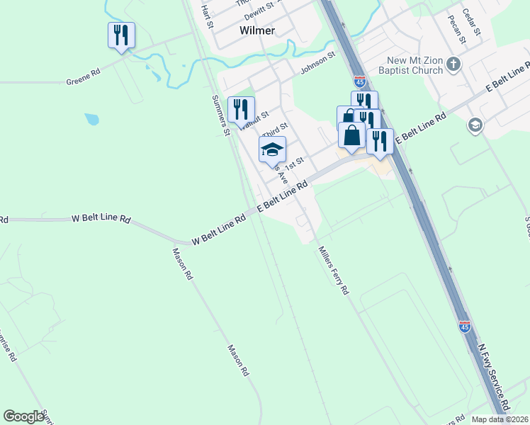 map of restaurants, bars, coffee shops, grocery stores, and more near 37 East Belt Line Road in Wilmer
