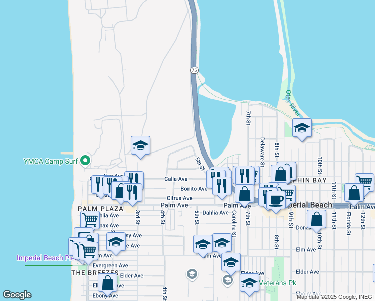 map of restaurants, bars, coffee shops, grocery stores, and more near 467 Cherry Avenue in Imperial Beach