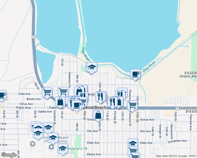 map of restaurants, bars, coffee shops, grocery stores, and more near 528 10th Street in Imperial Beach
