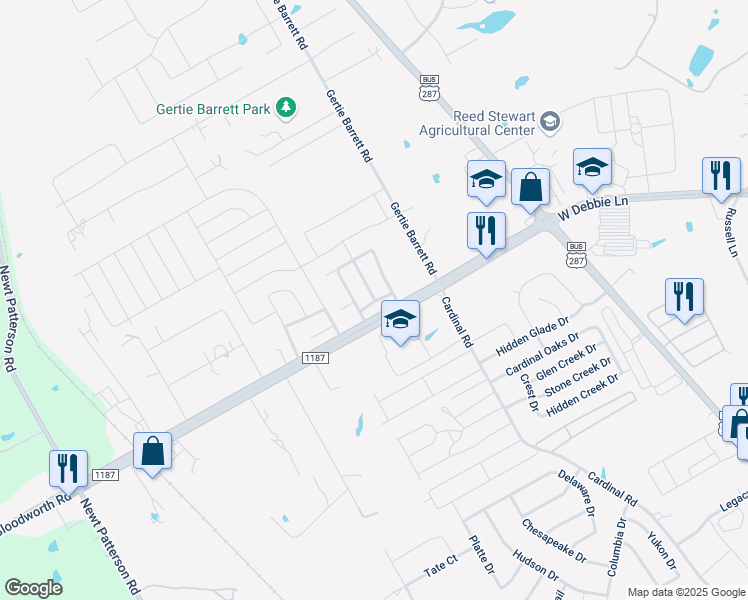 map of restaurants, bars, coffee shops, grocery stores, and more near 1707 Watson Drive in Mansfield