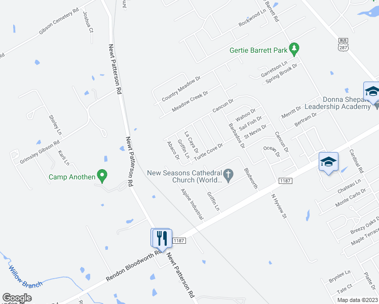 map of restaurants, bars, coffee shops, grocery stores, and more near 1702 Griffin Lane in Mansfield