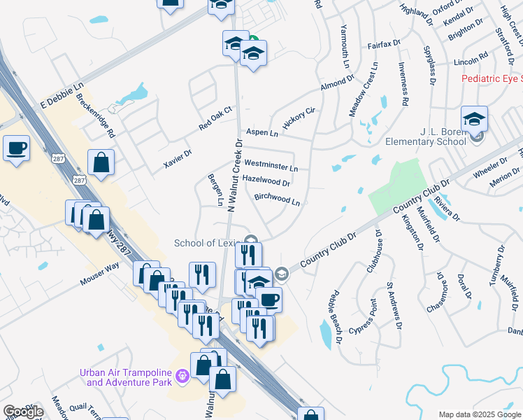map of restaurants, bars, coffee shops, grocery stores, and more near 1312 Chestnut Road in Mansfield