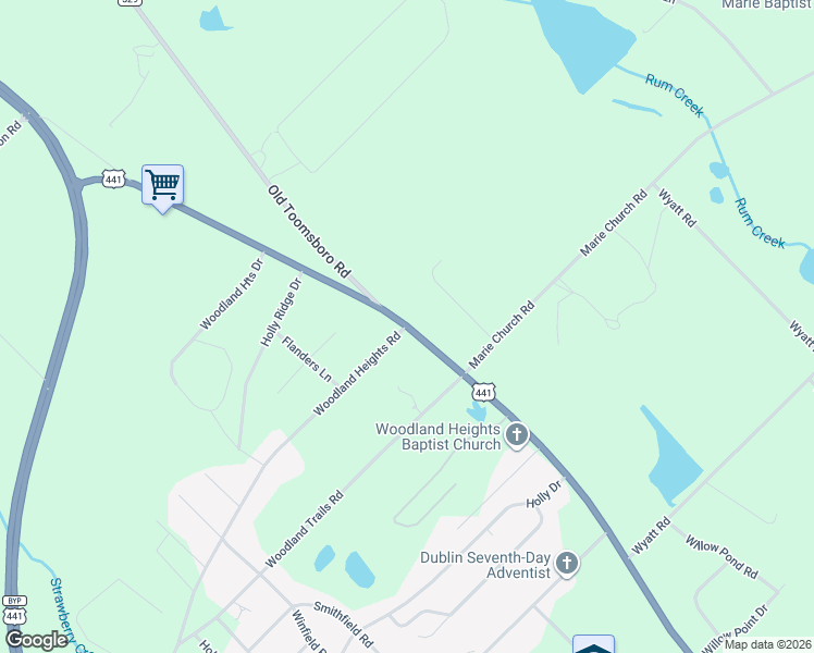 map of restaurants, bars, coffee shops, grocery stores, and more near 1839 U.S. 441 in Dublin