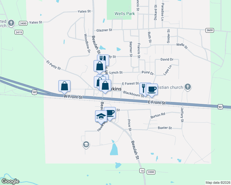map of restaurants, bars, coffee shops, grocery stores, and more near 279 Front Street in Hawkins
