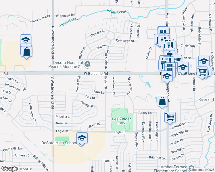 map of restaurants, bars, coffee shops, grocery stores, and more near 116 Evelyn Street in DeSoto