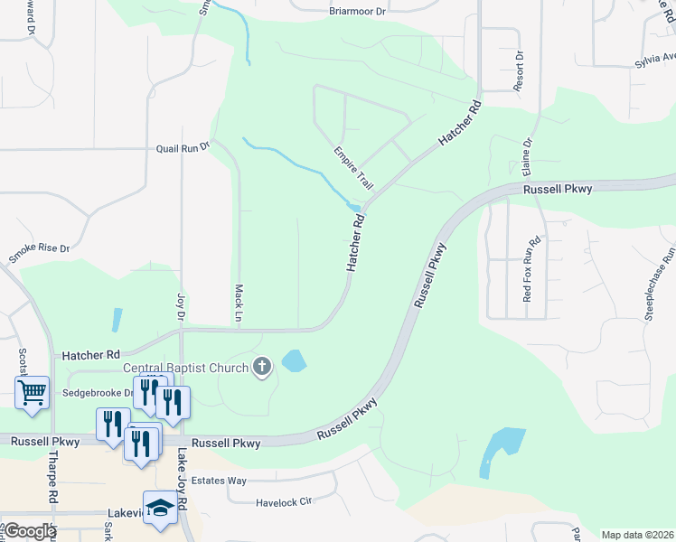 map of restaurants, bars, coffee shops, grocery stores, and more near 247 Hatcher Road in Warner Robins
