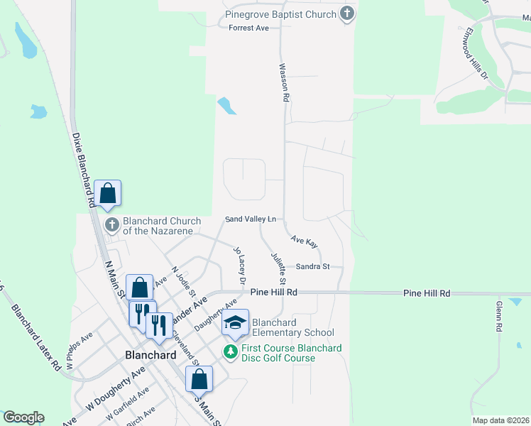 map of restaurants, bars, coffee shops, grocery stores, and more near 519 Sand Valley Lane in Shreveport