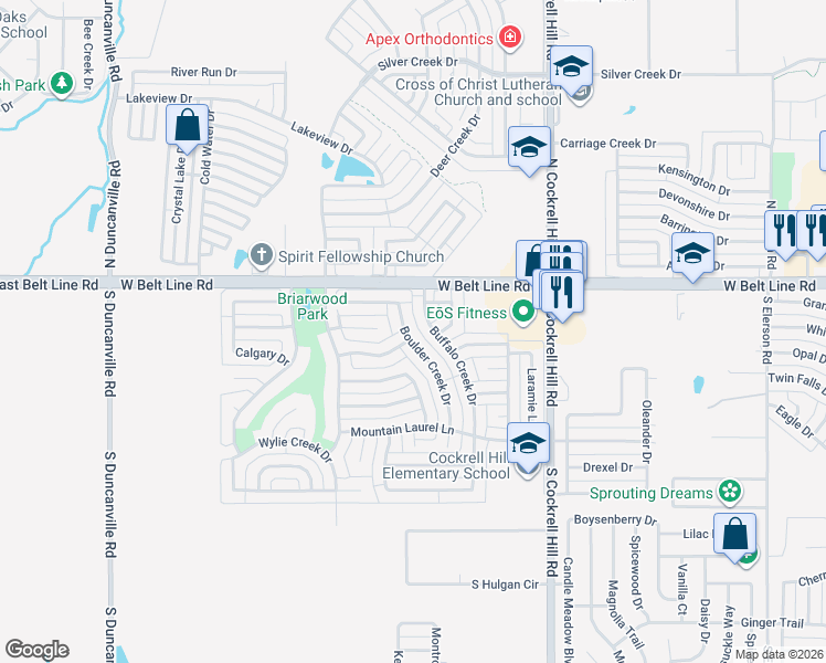 map of restaurants, bars, coffee shops, grocery stores, and more near 1504 Hollow Oak Drive in DeSoto