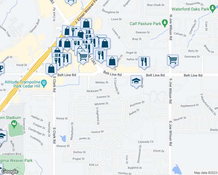 map of restaurants, bars, coffee shops, grocery stores, and more near 470 McKinley Street in Cedar Hill