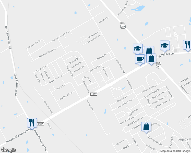 map of restaurants, bars, coffee shops, grocery stores, and more near 1608 Cancun Drive in Mansfield