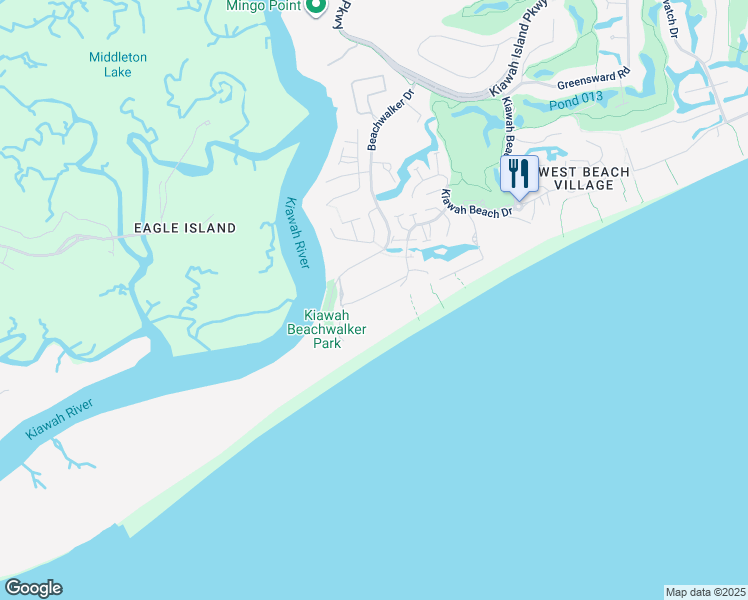 map of restaurants, bars, coffee shops, grocery stores, and more near 1119 Duneside Drive in Kiawah Island