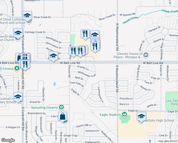 map of restaurants, bars, coffee shops, grocery stores, and more near 924 Granite Lane in DeSoto
