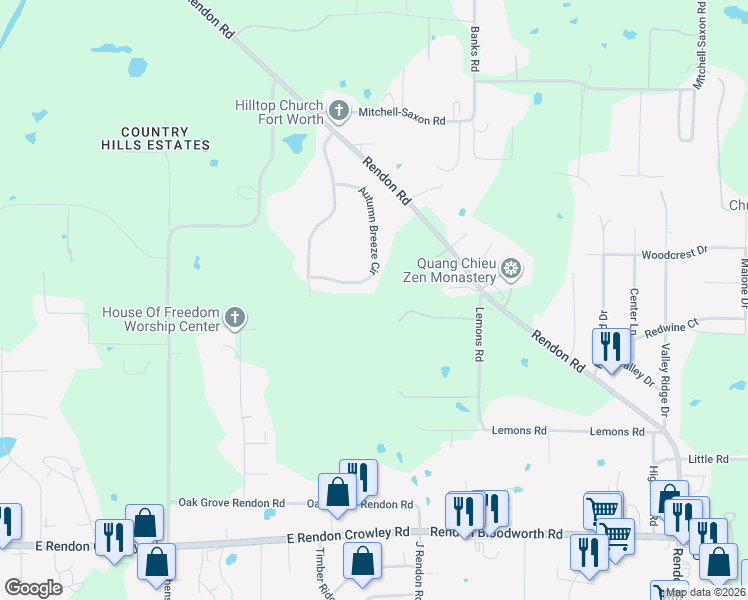 map of restaurants, bars, coffee shops, grocery stores, and more near 6095 Autumn Breeze Circle in Fort Worth