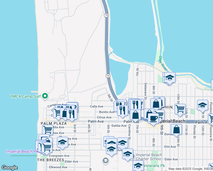 map of restaurants, bars, coffee shops, grocery stores, and more near 498 Cherry Avenue in Imperial Beach