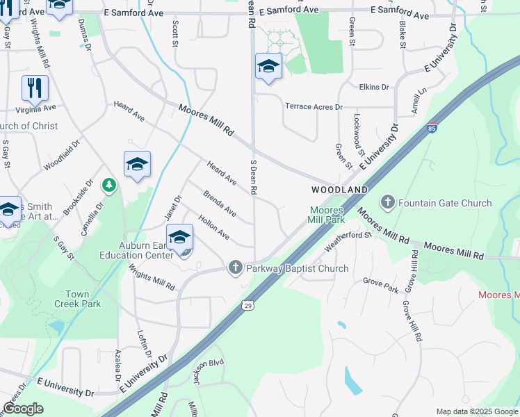 map of restaurants, bars, coffee shops, grocery stores, and more near 805 South Dean Road in Auburn