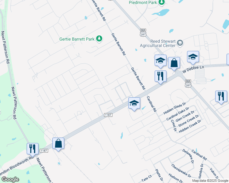 map of restaurants, bars, coffee shops, grocery stores, and more near 1721 Country Crest Lane in Mansfield