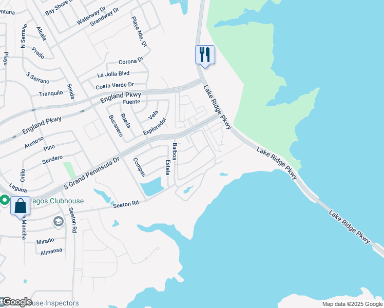 map of restaurants, bars, coffee shops, grocery stores, and more near 2629 South Grand Peninsula Drive in Grand Prairie