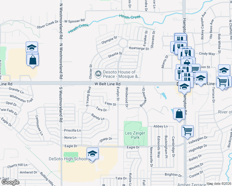map of restaurants, bars, coffee shops, grocery stores, and more near 111 Evelyn Street in DeSoto