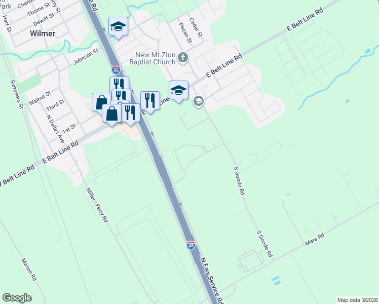 map of restaurants, bars, coffee shops, grocery stores, and more near 5900 Interstate 45 in Wilmer