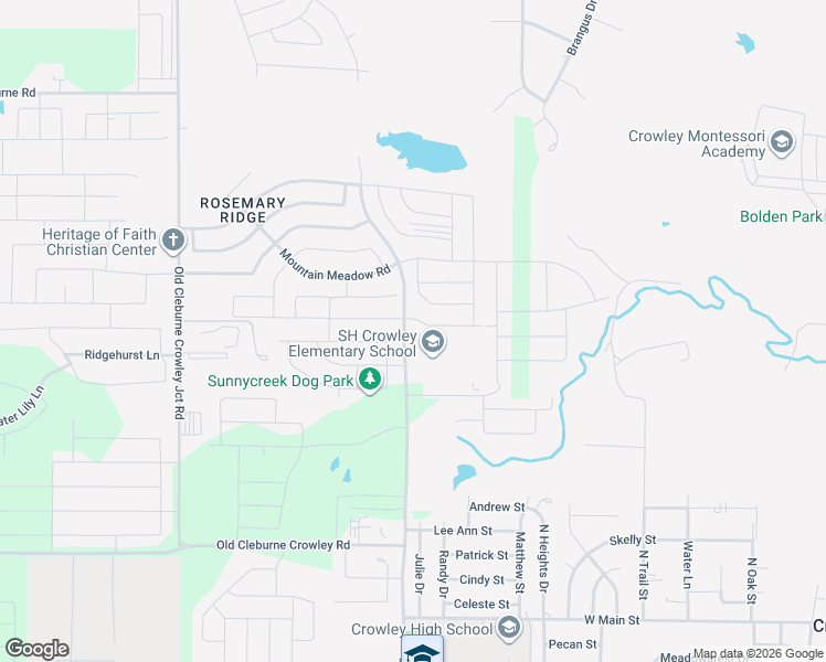 map of restaurants, bars, coffee shops, grocery stores, and more near 4100 Dublin Ridge Drive in Crowley