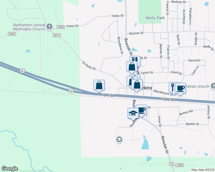 map of restaurants, bars, coffee shops, grocery stores, and more near 352 Blackbourn Street in Hawkins