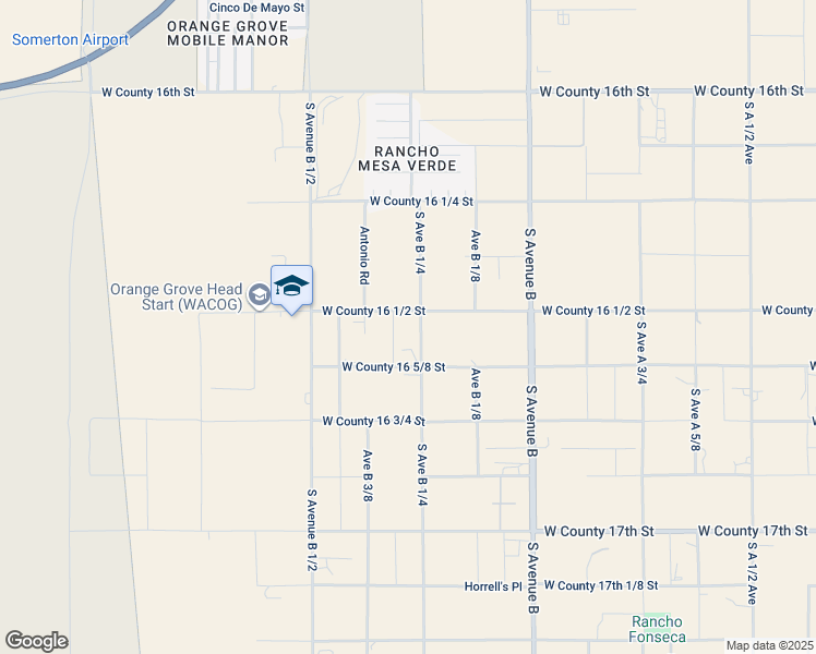 map of restaurants, bars, coffee shops, grocery stores, and more near 16587 South Avenue B 1/4 in Somerton