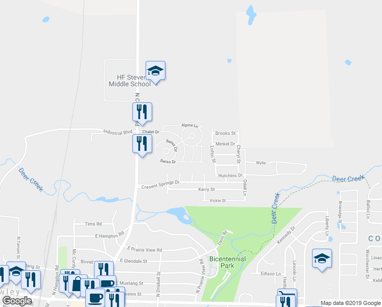 map of restaurants, bars, coffee shops, grocery stores, and more near 817 Saint Moritz Drive in Crowley