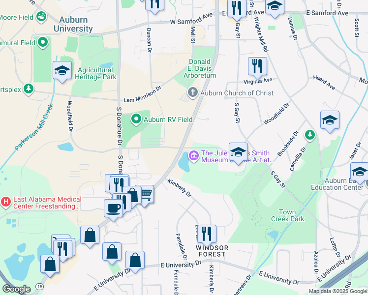 map of restaurants, bars, coffee shops, grocery stores, and more near 29 Woodfield Drive in Auburn