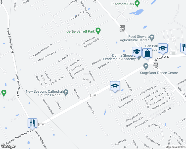 map of restaurants, bars, coffee shops, grocery stores, and more near 1706 Cancun Drive in Mansfield
