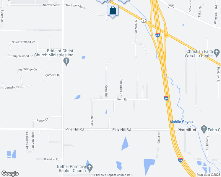 map of restaurants, bars, coffee shops, grocery stores, and more near 933 Greer Road in Shreveport