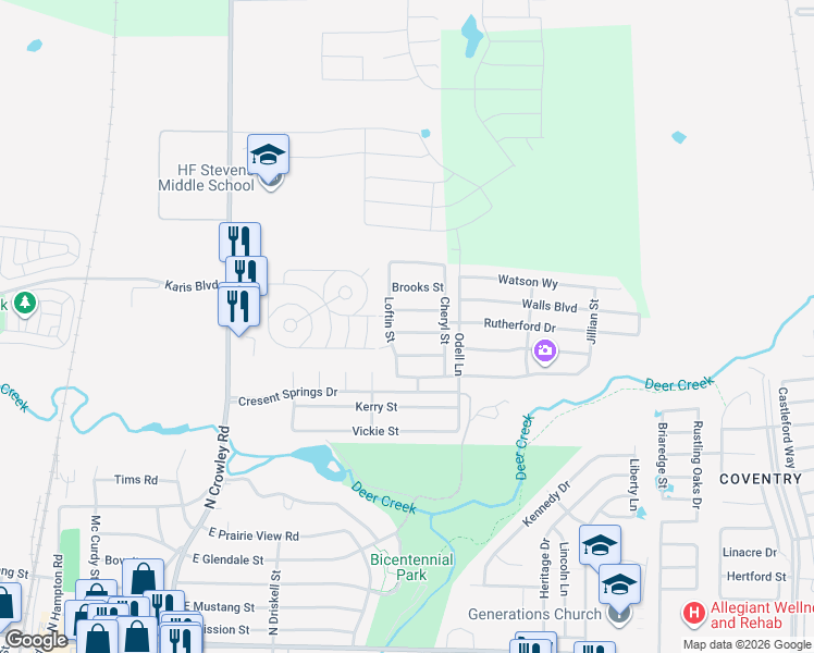 map of restaurants, bars, coffee shops, grocery stores, and more near 629 Shotwell St in Crowley
