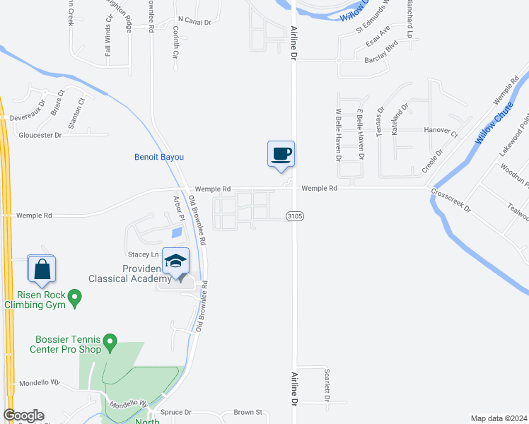 map of restaurants, bars, coffee shops, grocery stores, and more near 4855 Airline Drive in Bossier City