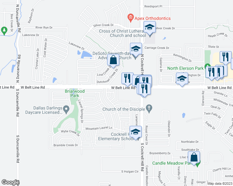 map of restaurants, bars, coffee shops, grocery stores, and more near 1425 Gatlinburg Circle in DeSoto