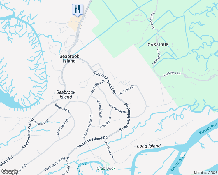 map of restaurants, bars, coffee shops, grocery stores, and more near 2869 Seabrook Island Road in Johns Island