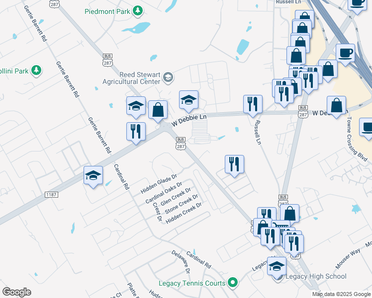 map of restaurants, bars, coffee shops, grocery stores, and more near North Main Street in Mansfield