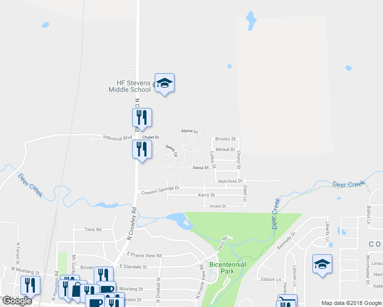 map of restaurants, bars, coffee shops, grocery stores, and more near 829 Saint Moritz Drive in Crowley