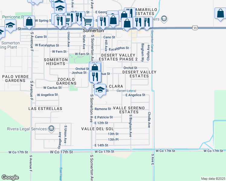 map of restaurants, bars, coffee shops, grocery stores, and more near Williams Avenue in Somerton