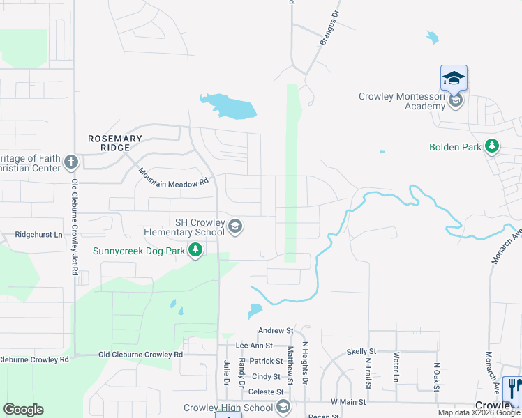 map of restaurants, bars, coffee shops, grocery stores, and more near 10525 McCart Avenue in Crowley