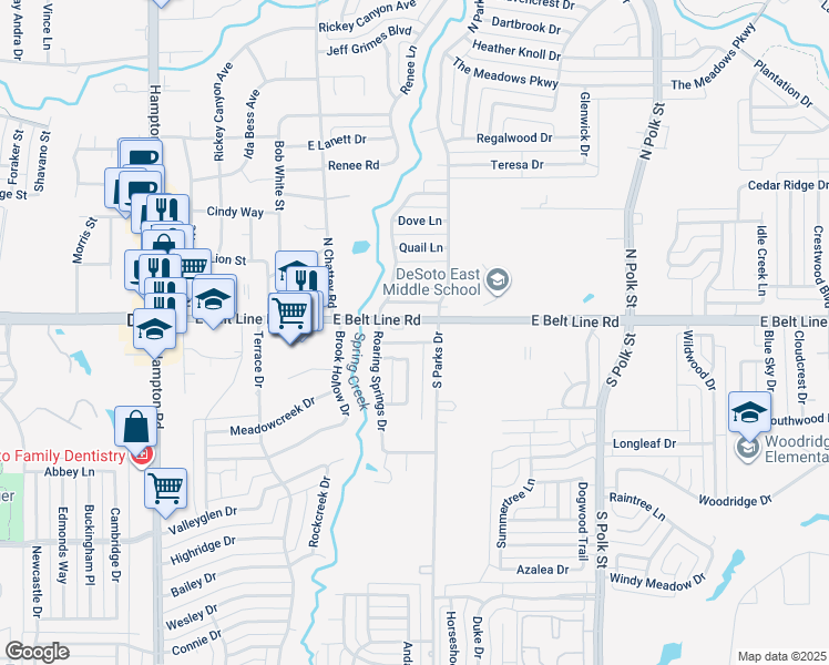 map of restaurants, bars, coffee shops, grocery stores, and more near 506 East Belt Line Road in DeSoto