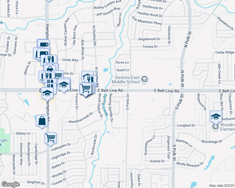 map of restaurants, bars, coffee shops, grocery stores, and more near 506 East Belt Line Road in DeSoto