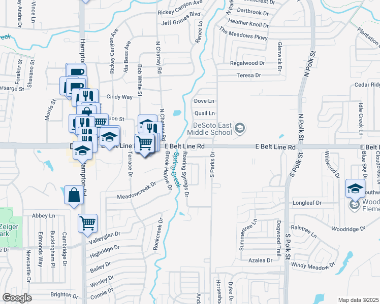 map of restaurants, bars, coffee shops, grocery stores, and more near 506 East Belt Line Road in DeSoto